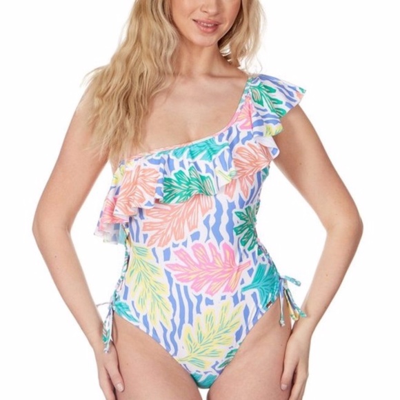 NWT XOXO TULUM RUFFLED ONE-SHOULDER SWIMSUIT - Picture 1 of 3